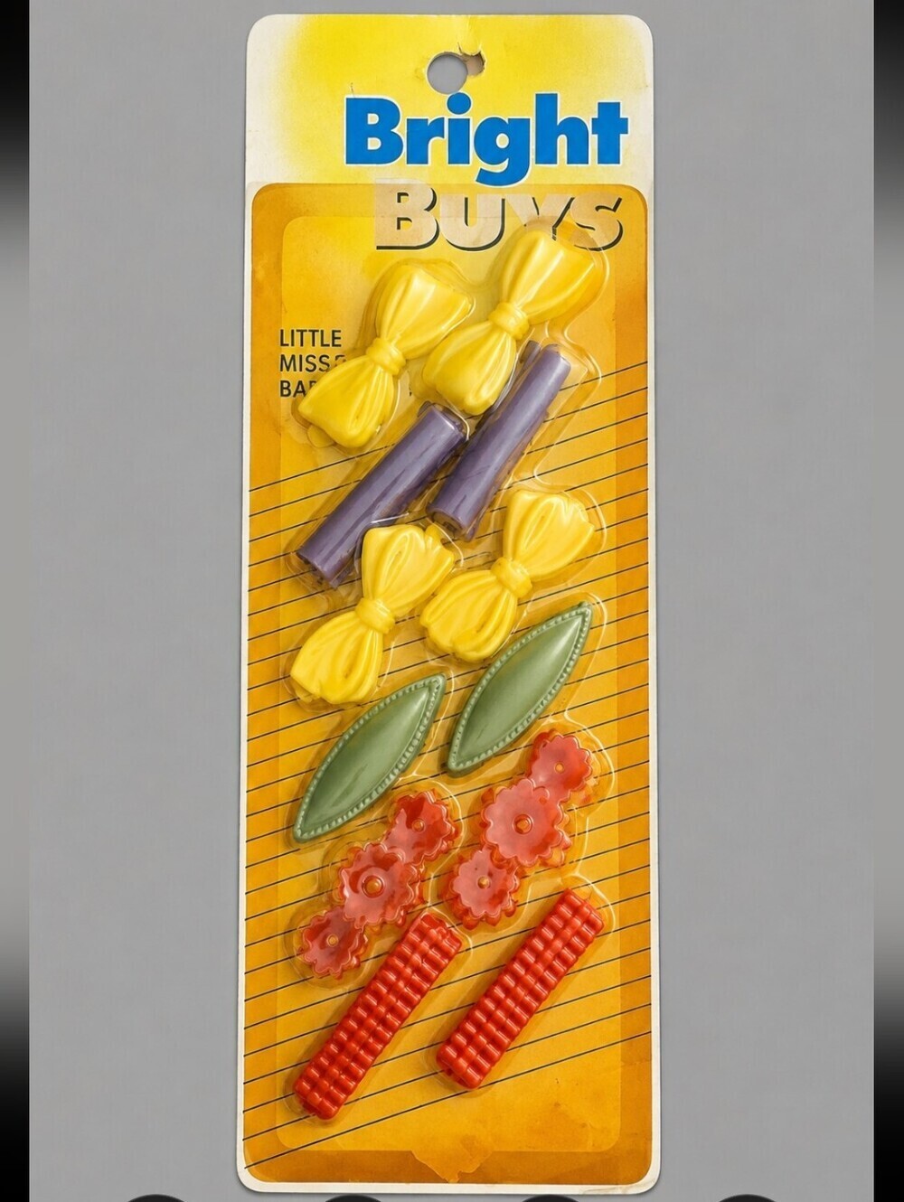 VTG BRIGHT BUYS 1970s Deadstock Plastic Bows Floral and Bar Barrettes